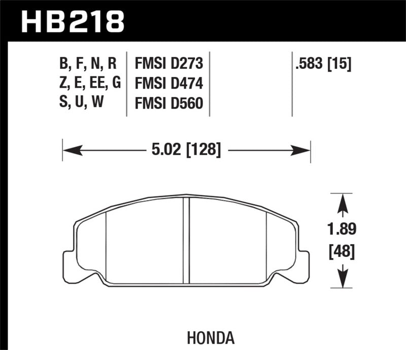 Hawk HB218W.583 84-85 Honda Accord / 88-00 Civic / 88-91 CRX 15mm DTC-30 Front Race Brake Pads