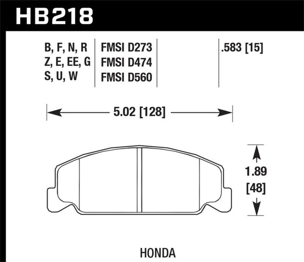 Hawk HB218F.583 88-89 Civic Si / 92-00 Civic CX / 88-00 DX / 98-00 GX HPS Street  Front Brake Pads