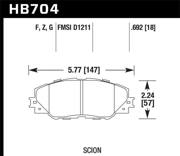 Hawk HB704G.692 11-16 Scion TC / 09-13 Toyota Matrix DTC-60 Race Front Brake Pads