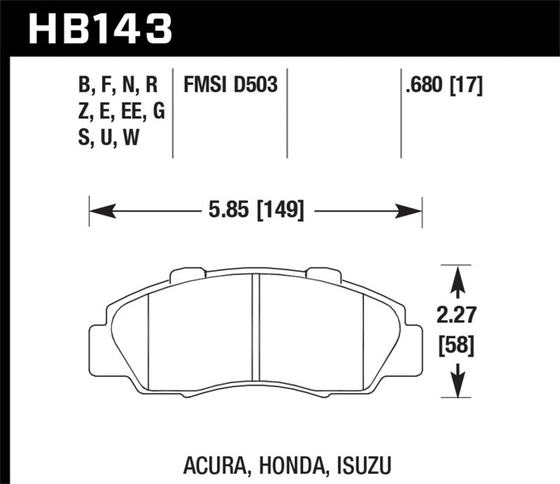 Hawk HB143E.680 97-01 Honda Prelude Blue 9012 Street Front Brake Pads