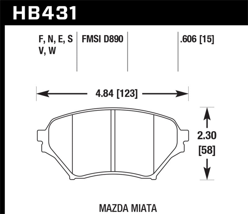 Hawk HB431N.606 01-05 Miata w/ Sport Suspension HP+ Street Front Brake Pads D890