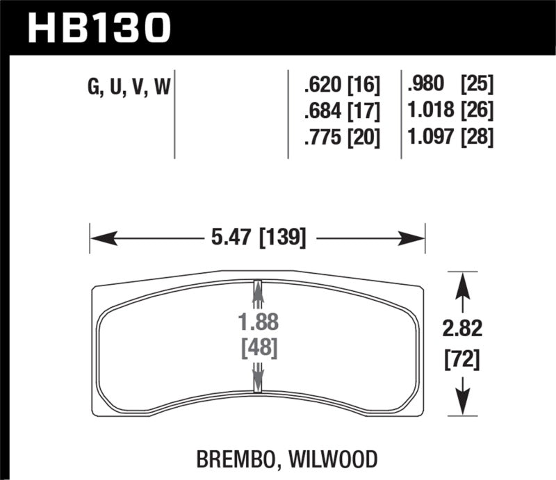 Hawk HB130G.775 AP Racing CP5779/5780/5788/5789/5836 / Brembo X2.023.21/24/X2.028.01/04 Race DTC-60 Brake Pads