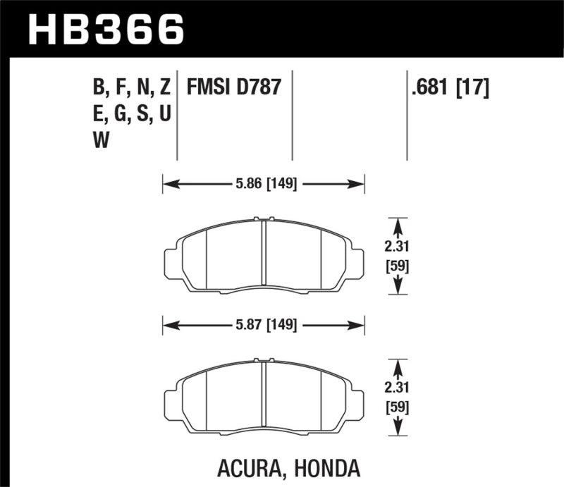 Hawk HB366F.681 04+ Accord TSX / 99-08 TL / 01-03 CL / 08+ Honda Accord EX HPS Street Front Brake Pads