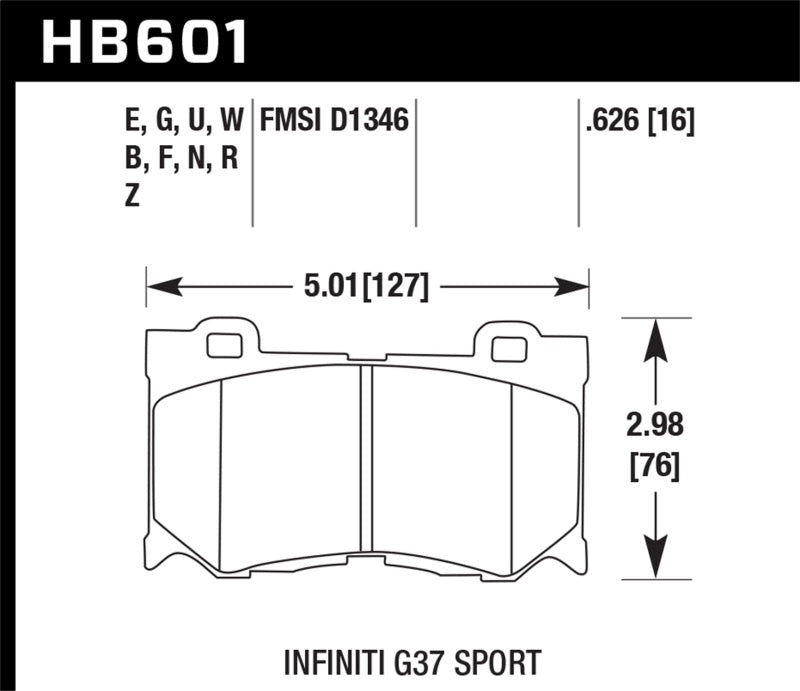 Hawk HB601F.626 09-12 Infiniti G37 Sport HPS Street Front Brake Pads