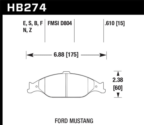 Hawk HB274E.610 96-10 Ford Mustang Blue 9012 Race Front Brake Pads