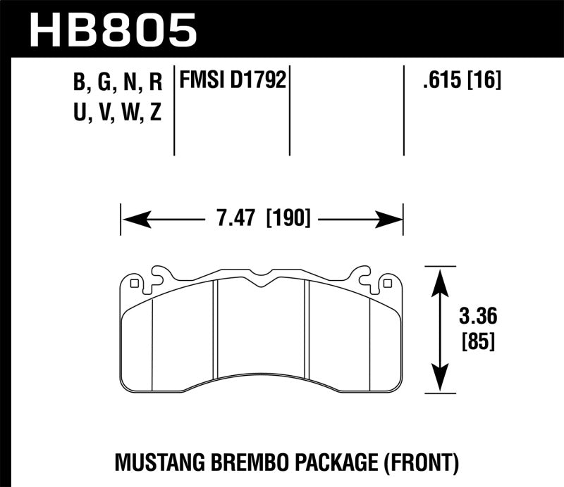 Hawk HB805N.615 15-17 Ford Mustang Brembo Package HP Plus Front Brake Pads