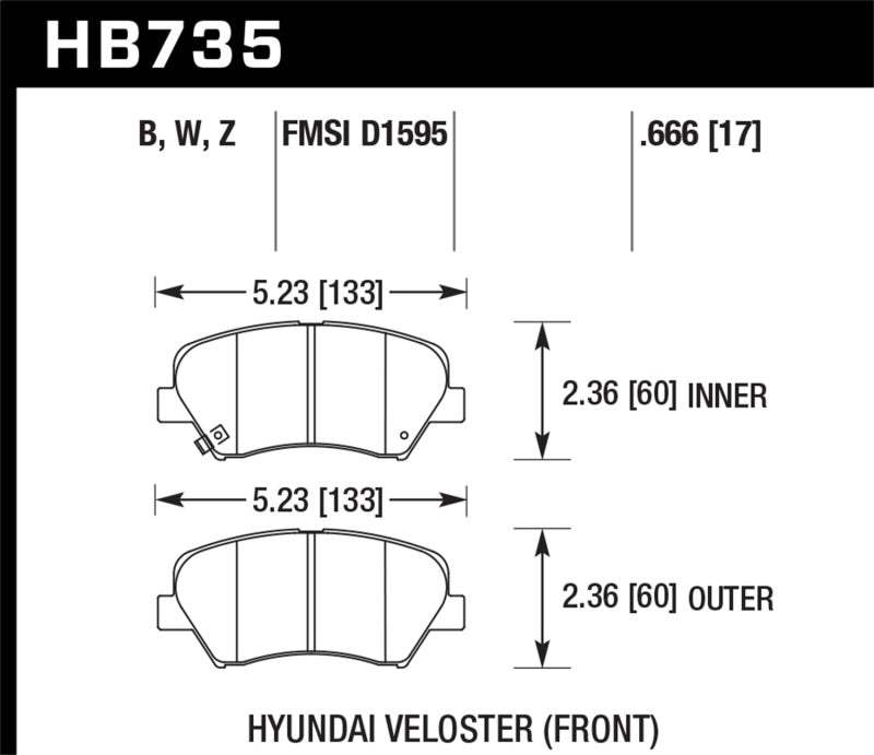 Hawk HB735W.666 12-15 Hyundai Veloster / 13-15 Hyundai Elantra DTC-30 Race Front Brake Pads