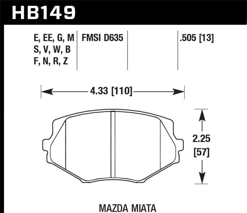 Hawk HB149E.505 94-05 Miata (01-05 Normal Suspension) Blue 9012  Race Front Brake Pads D635