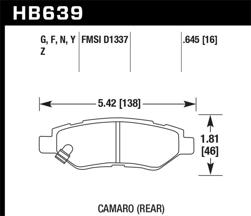 Hawk HB639N.645 Camaro V6 HP+ Street Rear Brake Pads