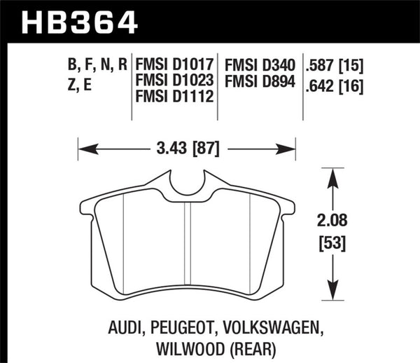 Hawk HB364Z.642 (Various) Audi / Volkswagen Ceramic Street Rear Brake Pads