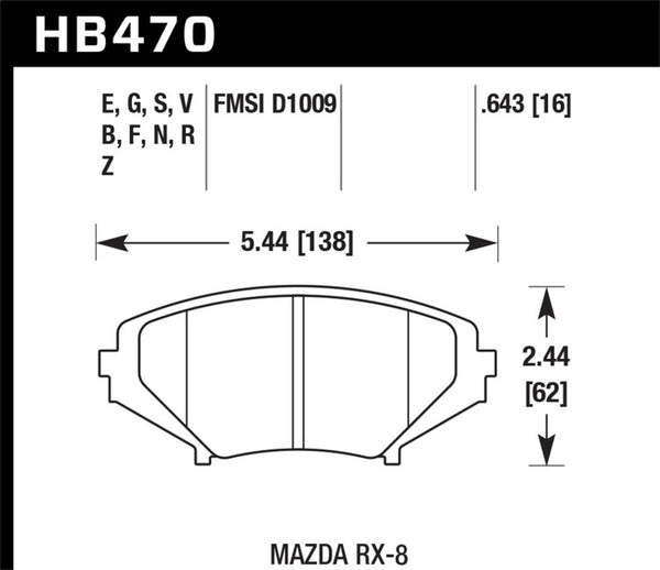 Hawk HB470B.643 2004-2011 Mazda RX-8 Grand Touring HPS 5.0 Front Brake Pads