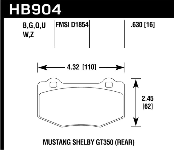 Hawk HB904Q.630 15-17 Ford Mustang Shelby GT350/GT350R DTC-80 Race Rear Brake Pads