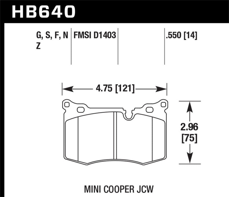 Hawk HB640N.550 09-10 Mini Cooper HP+ Autocross Front Brake Pads