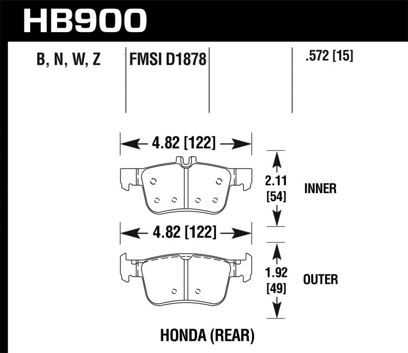 Hawk HB900N.572 16-19 Honda Civic HP+ Street Rear Brake Pads