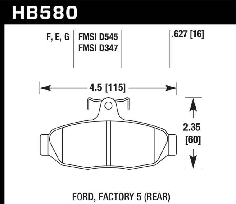 Hawk HB580E.627 86-92 Ford Taurus SHO / 89-92 Ford Thunderbird Super Coupe Blue 9012 Race Rear Brake Pads