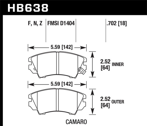 Hawk HB638F.702 Camaro V6 HPS Street Front Brake Pads