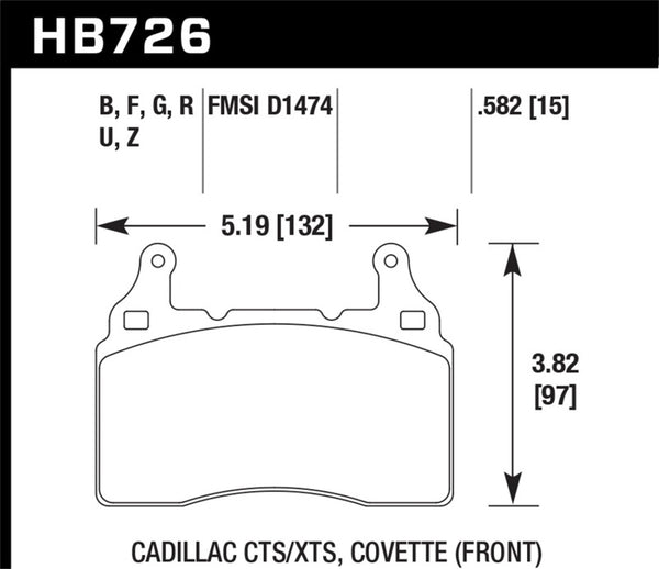 Hawk HB726U.582 2014 Chevrolet Corvette DTC-70 Front Brake Pads