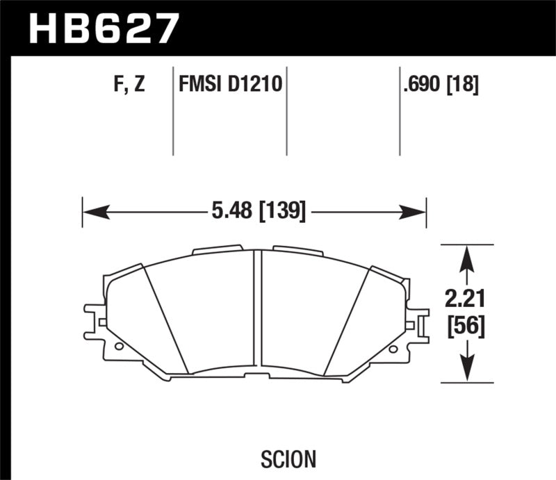 Hawk HB627F.690 08-11 Scion xB / 08-10 Scion xD / 09-10 Toyota Corolla / 09-10 Matrix / 06-10 Rav4 / 10 Lexus H