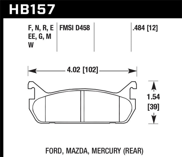 Hawk HB157D.484 91-96 Ford Escort 1.8L GT Rear ER-1 Brake Pads