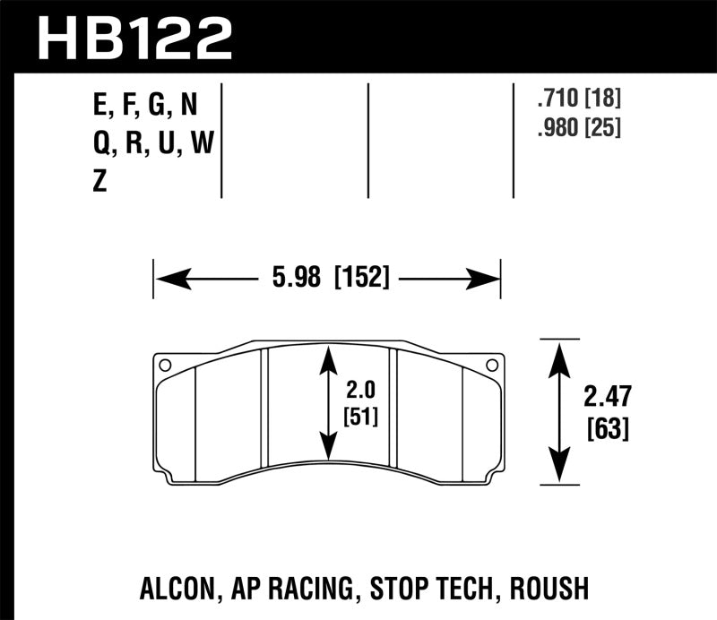 Hawk HB122D.710 Alcon/AP Racing, StopTech Roush ER-1 Brake Pad Set