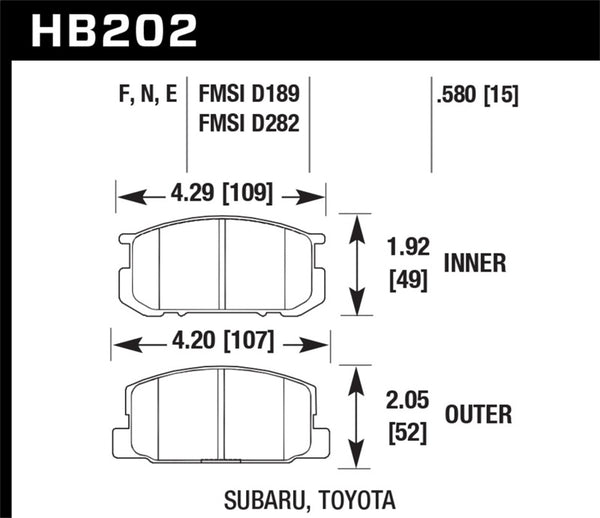 Hawk HB202E.580 82 Subaru Brat / 81-83 DL/GlL / 85-87 Toyota Corolla Front Blue 9012 Race Brake Pads