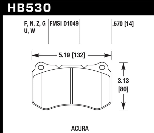 Hawk HB530W.570 07-08 Acura TL Type S DTC-30 Race Front Brake Pads