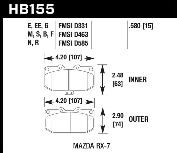 Hawk HB155E.580 93-95 Mazda RX-7 Blue 9012 Front Brake Pads