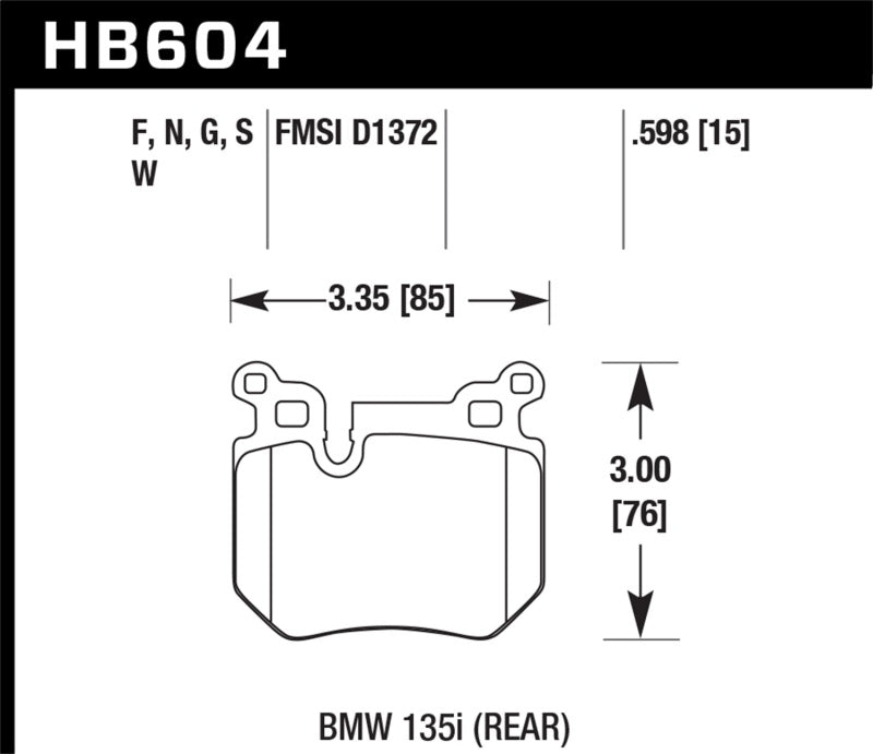 Hawk HB604G.598 BMW 135i DTC-60 Race Rear Brake Pads