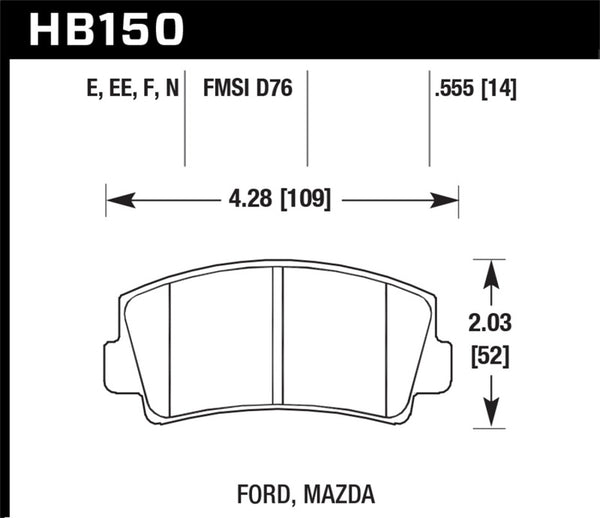 Hawk HB150E.555 79-84 Mazda B2000 / 70-74 RX-2 / 74-78 RX-4 / 79-85 RX-7 Blue 9012 Front Race Brake Pads