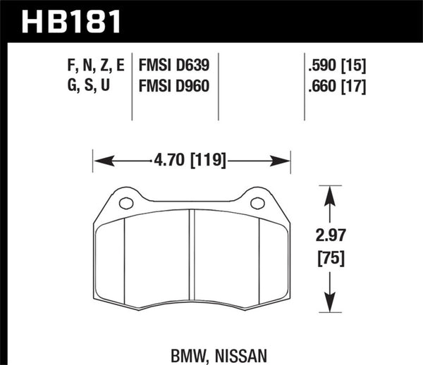 Hawk HB181G.590 95-02 Nissan Skyline GT-R (R33/R34) DTC-60 Race Front Brake Pads