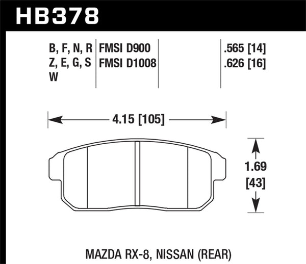 Hawk HB378G.565 Mazda RX-8 / Nissan Track DTC-60 Race Rear Brake Pads