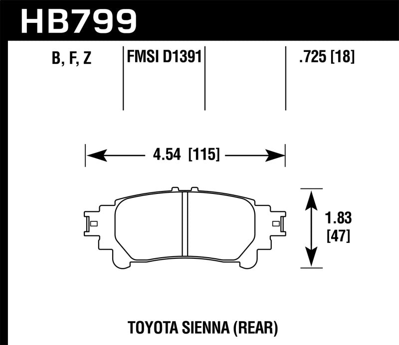 Hawk HB799F.597 14-16 Toyota Highlander HPS Rear Brake Pads