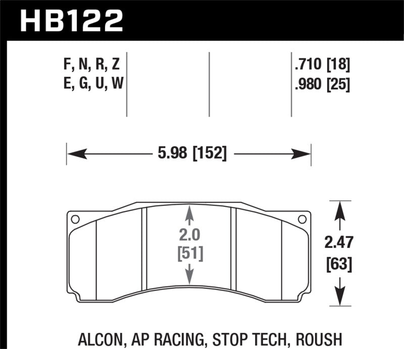 Hawk HB122U.710 Stoptech ST-60 Caliper DTC-70 Race Brake Pads