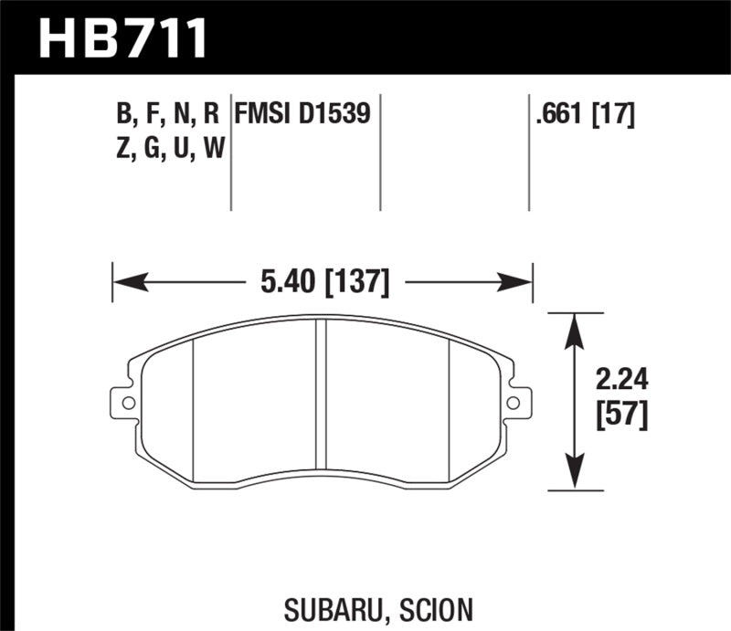 Hawk HB711B.661 13-14 Scion FR-S / 13-14 Subaru BRZ Base 2dr Coupe HPS 5.0 Front Brake Pads