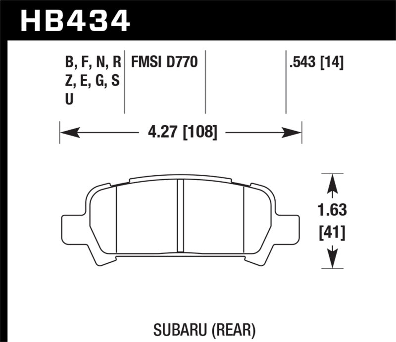 Hawk HB434F.543 02-03 WRX / 05-08 LGT D770 HPS Street Rear Brake Pads