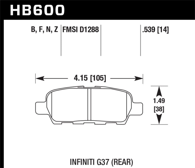 Hawk HB600F.539 Infiniti G35 Sport/G37 / 08-10 Nissan Rogue / 07-09 Sentra SE-R / 10 Sentra SE-R M/T HPS Street