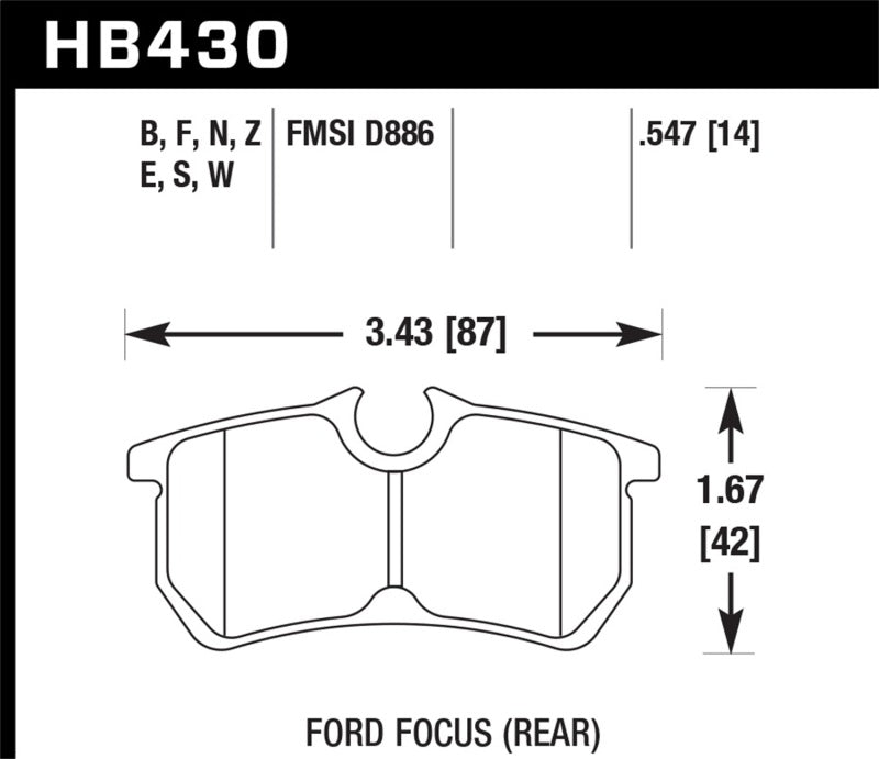 Hawk HB430E.547 00-07 Ford Focus Blue 9012 Rear Race Brake Pads