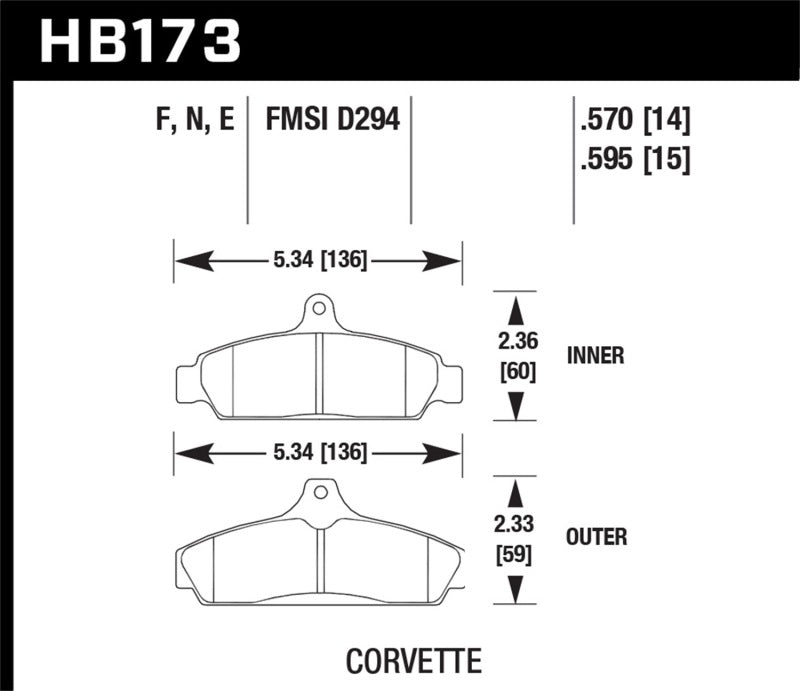 Hawk HB173F.570 84-87 Chevy Corvette 5.7 HPS Street Front Brake Pads