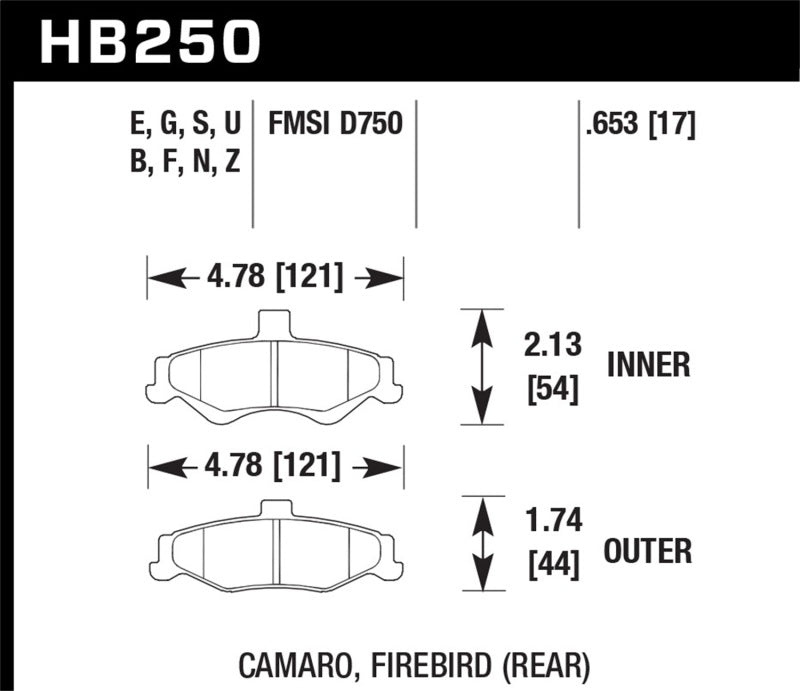 Hawk HB250E.653 98-02 Chevrolet Camaro SS/Z28 / 98-02 Pontiac Firebird Blue 9012 Race Rear Brake Pads