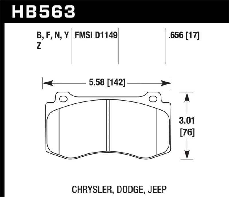 Hawk HB563G.656 12-20 Challenger/Charger 06-10 Grand Cherokee SRT8 DTC-60 Motorsports Front Brake Pads