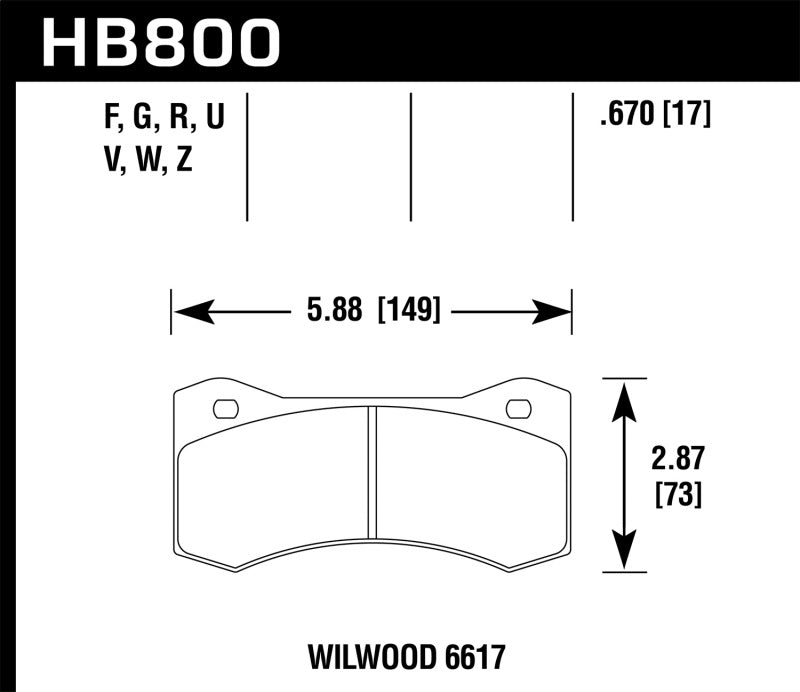 Hawk HB800N.670 Wilwood 17mm 6617 Caliper HP Plus Brake Pads