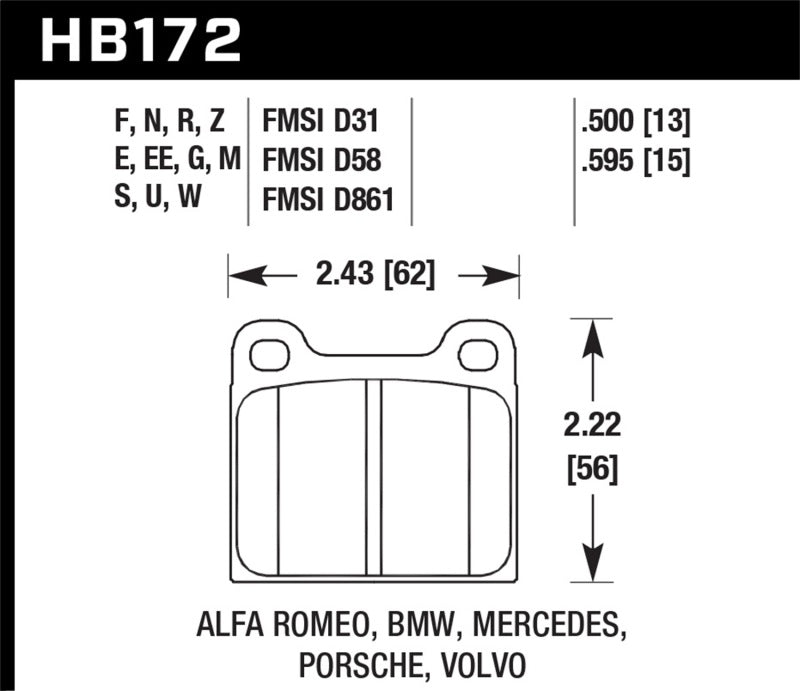 Hawk HB172M.595 Porsche 911 M-Caliper Black Race Brake Pads