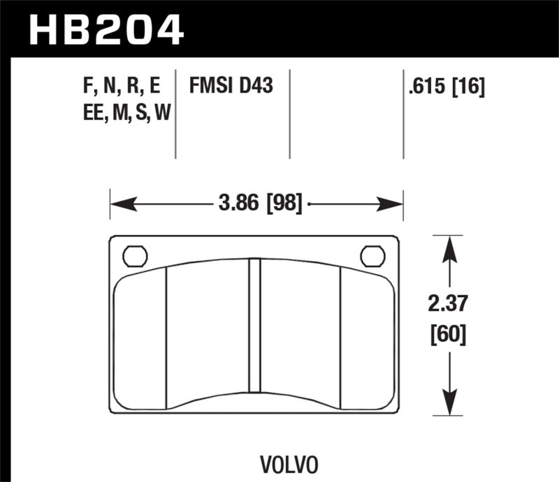 Hawk HB204E.615 Volvo 142/145/164/240/242/244/245/262/265/1800 Blue 9012 Race Brake Pads