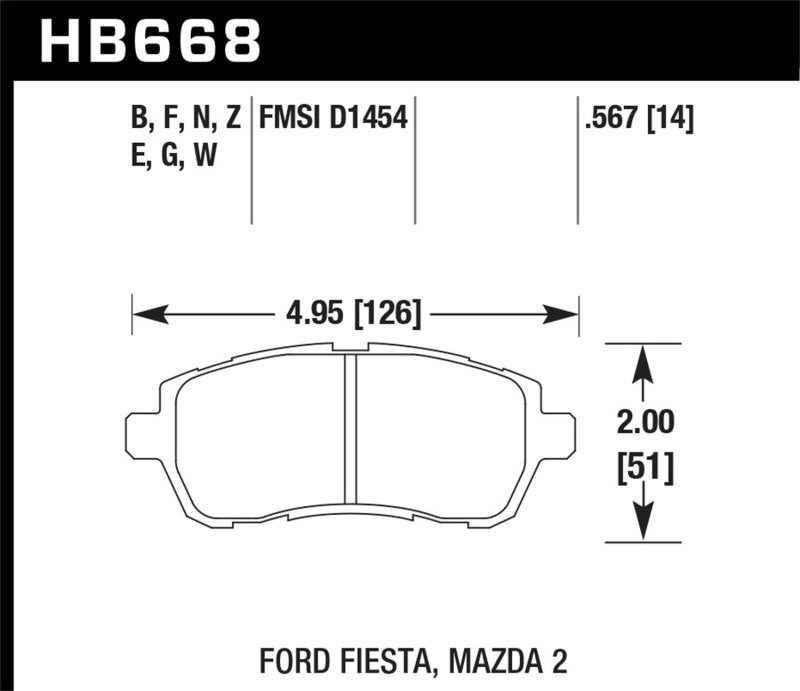 Hawk HB668W.567 11-16 Ford Fiesta / 11-14 Mazda 2 DTC-30 Race Front Brake Pads