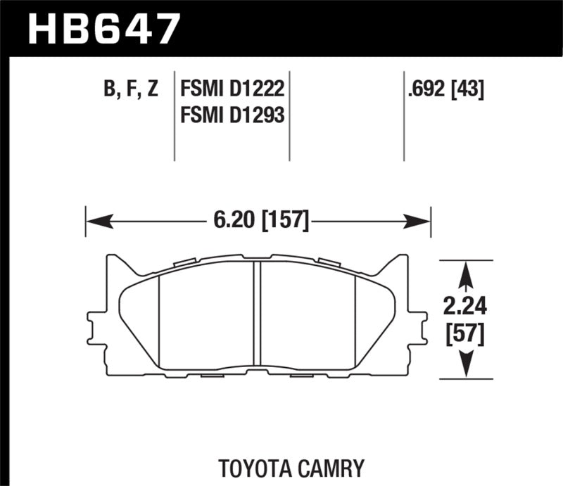 Hawk HB647B.692 2013-2014 Lexus ES300h HPS 5.0 Front Brake Pads