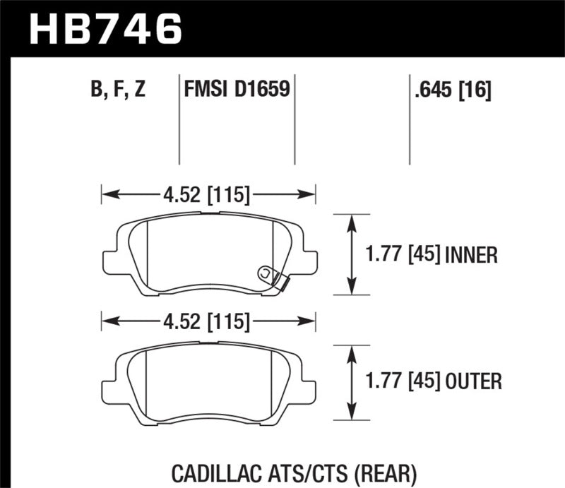 Hawk HB746F.645 Cadillac 13-16 ATS / 14-15 CTS HPS Rear Brake Pads