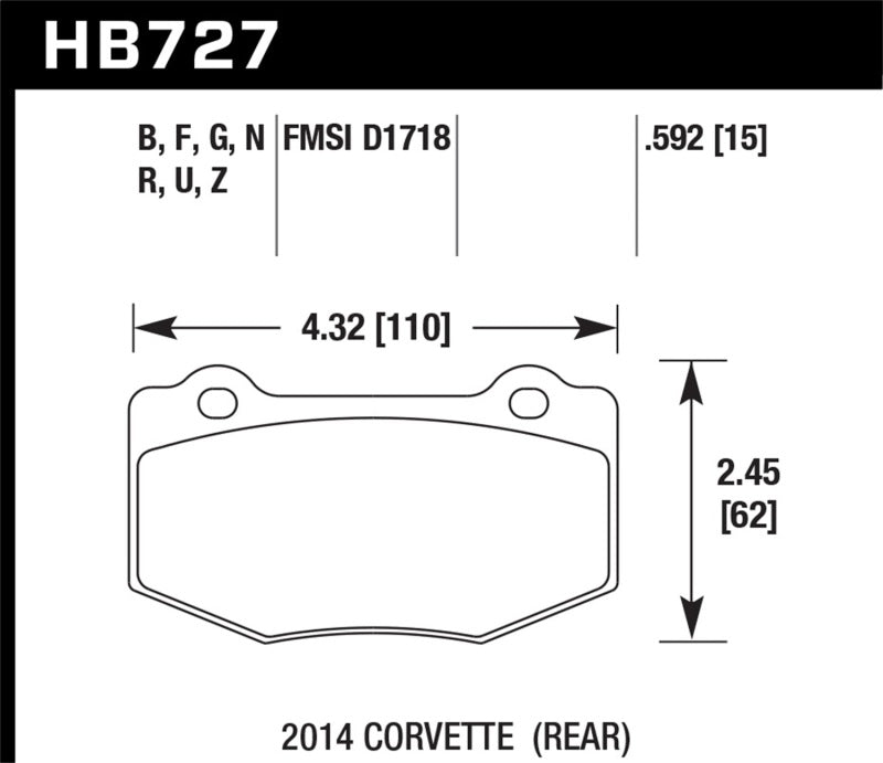 Hawk HB727W.592 DTC-30 2015 Chevy Corvette Z06 Rear Race Brake Pads