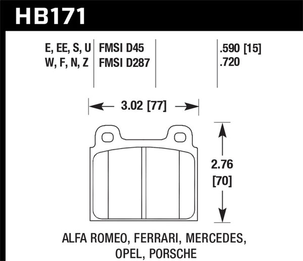 Hawk HB171D.590 1987 Volkswagen Scirocco 1.8L Base Front ER-1 Brake Pads