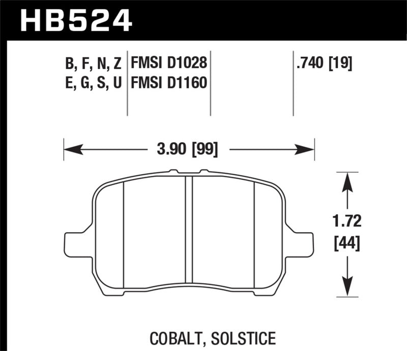 Hawk HB524U.740 05-07 Cobalt SS / 06-11 HHR / 04+ Malibu / 07-10 Poniac G5 GT DTC-70 Race Front Brake Pads