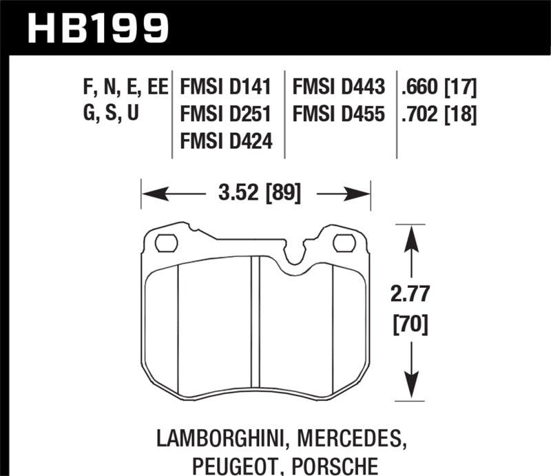 Hawk HB199U.702 86-89 Mercedes 560SL / 77-88 Porsche 924 / 78-81 928 / 83-89 944 DTC-70 Front Race Brake Pads